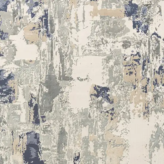 7' Blue And Beige Abstract Runner Rug Photo 8