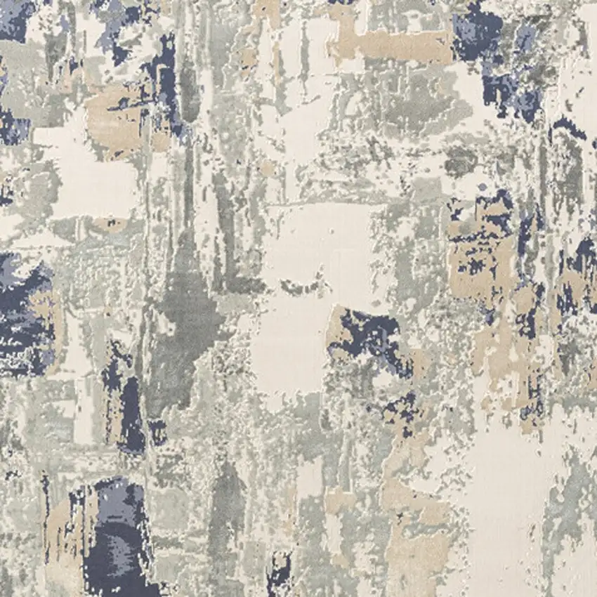 7' Blue And Beige Abstract Runner Rug Photo 8