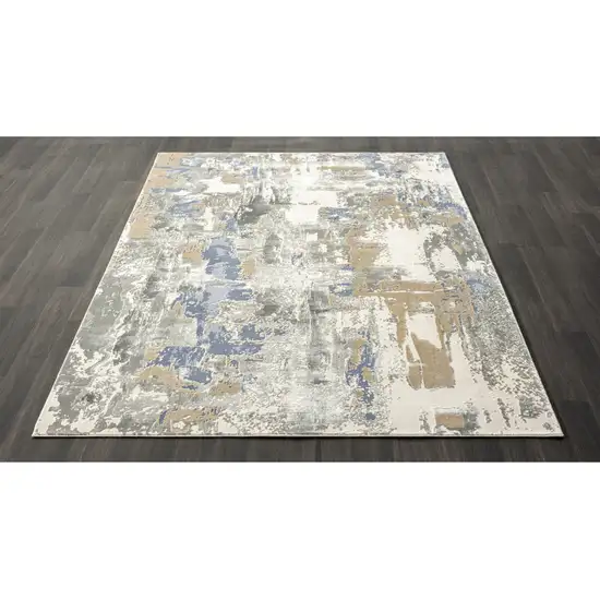 7' Blue And Beige Abstract Runner Rug Photo 5