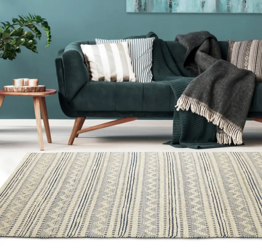 Blue and Beige Chevron Striped Area Rug Photo 8