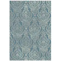Photo of Blue and Beige Damask Distressed Area Rug
