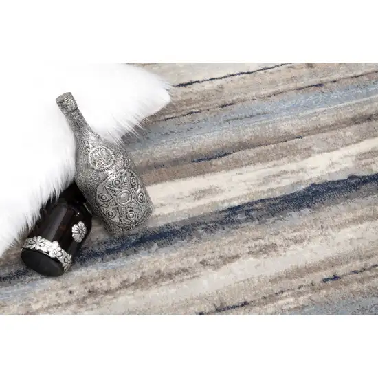 Blue and Beige Distressed Stripes Area Rug Photo 4