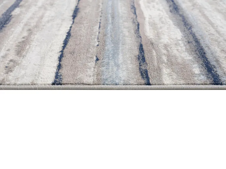 Blue and Beige Distressed Stripes Area Rug Photo 5