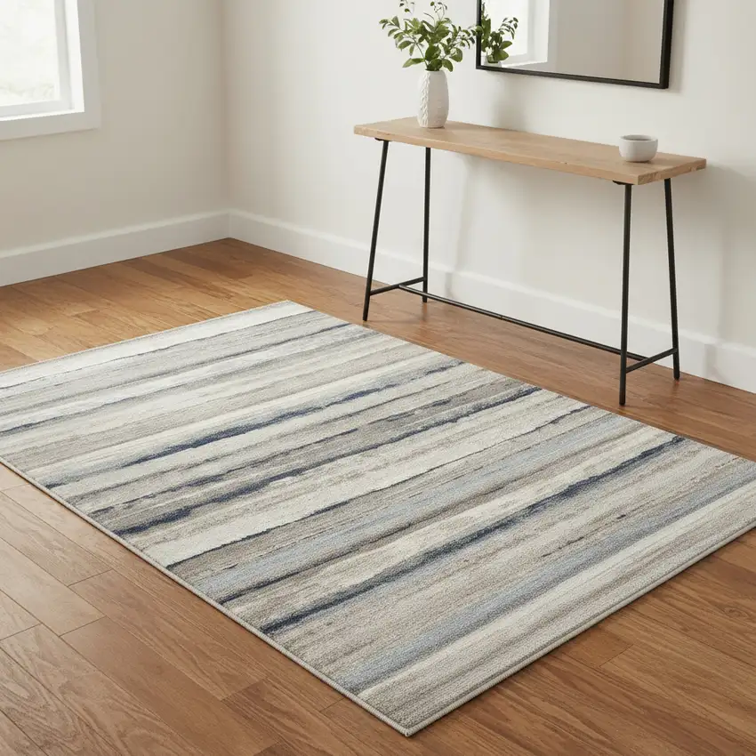 Blue And Beige Distressed Stripes Area Rug Photo 1