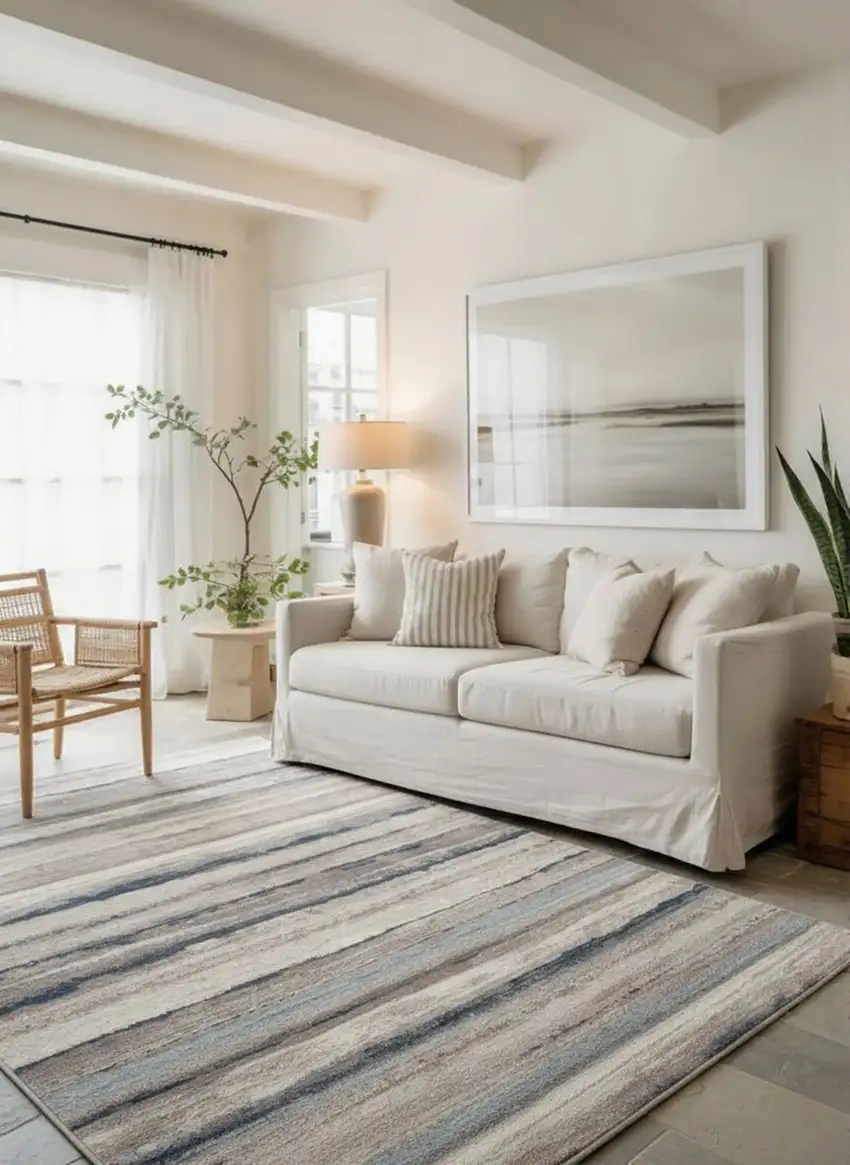 Blue And Beige Distressed Stripes Area Rug Photo 5