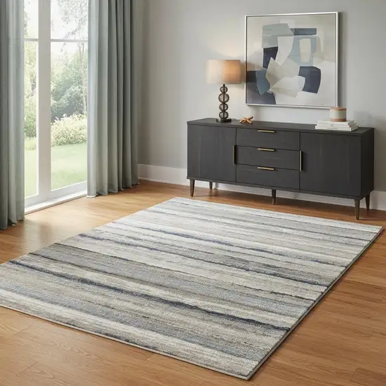 Blue And Beige Distressed Stripes Area Rug Photo 1
