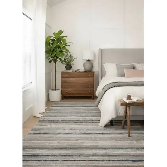 Blue And Beige Distressed Stripes Area Rug Photo 4