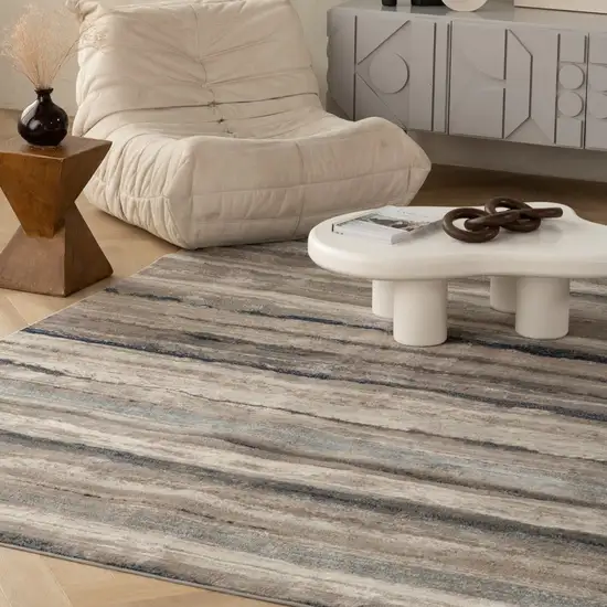 Blue And Beige Distressed Stripes Area Rug Photo 9
