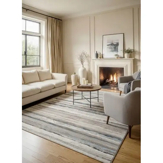 Blue And Beige Distressed Stripes Area Rug Photo 4