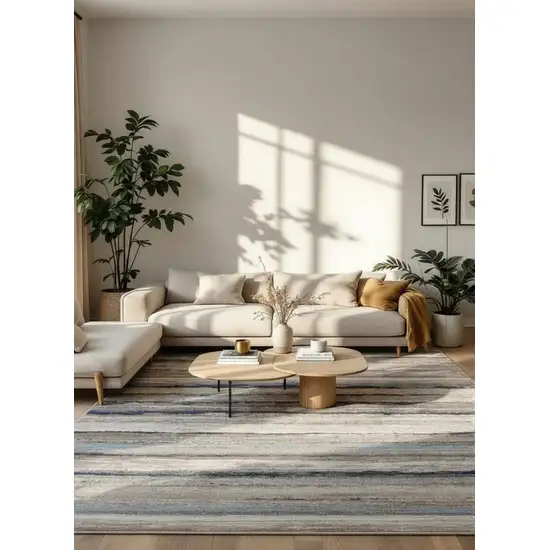 Blue And Beige Distressed Stripes Area Rug Photo 2