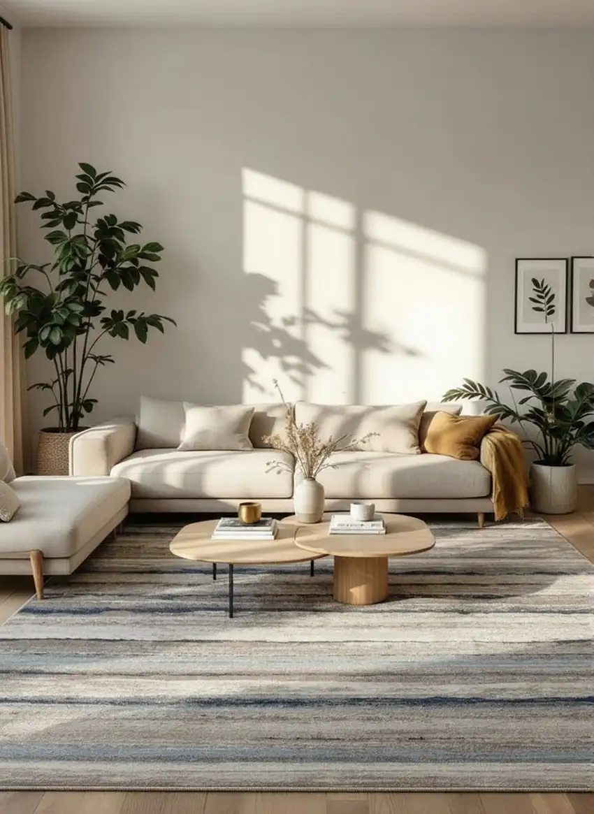 Blue And Beige Distressed Stripes Area Rug Photo 2