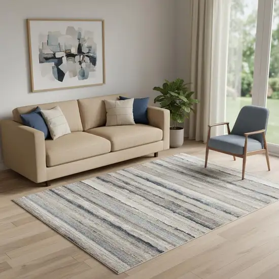 Blue And Beige Distressed Stripes Area Rug Photo 1