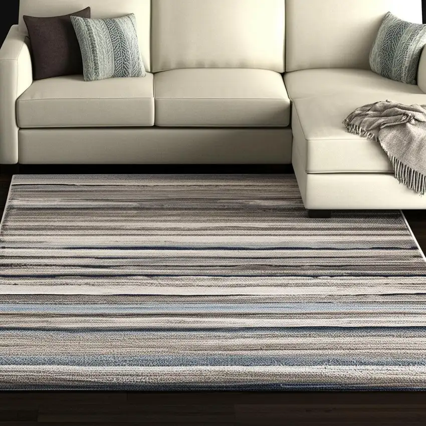 Blue And Beige Distressed Stripes Area Rug Photo 1