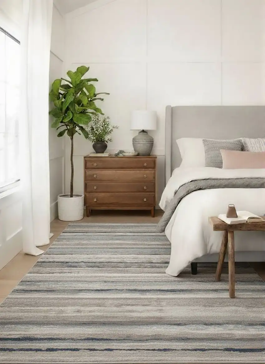 Blue And Beige Distressed Stripes Area Rug Photo 8