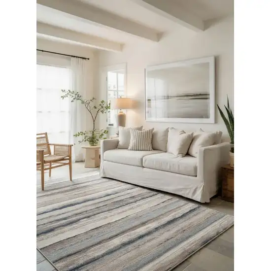 Blue And Beige Distressed Stripes Area Rug Photo 9