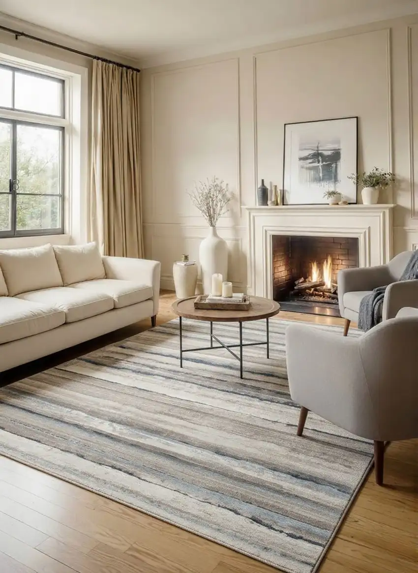 Blue And Beige Distressed Stripes Area Rug Photo 4