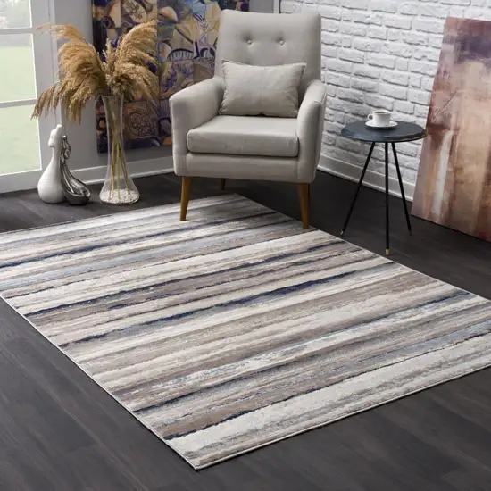 Blue And Beige Distressed Stripes Area Rug Photo 7