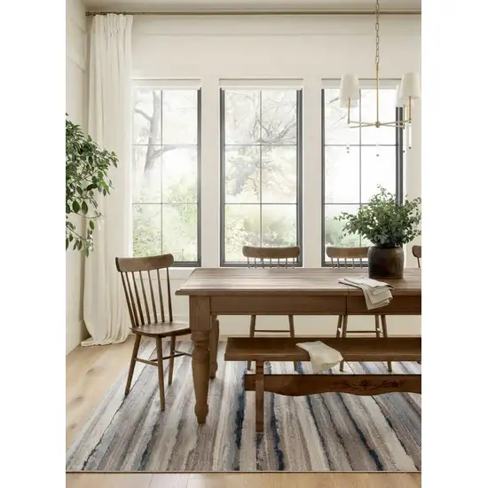 Blue And Beige Distressed Stripes Area Rug Photo 5
