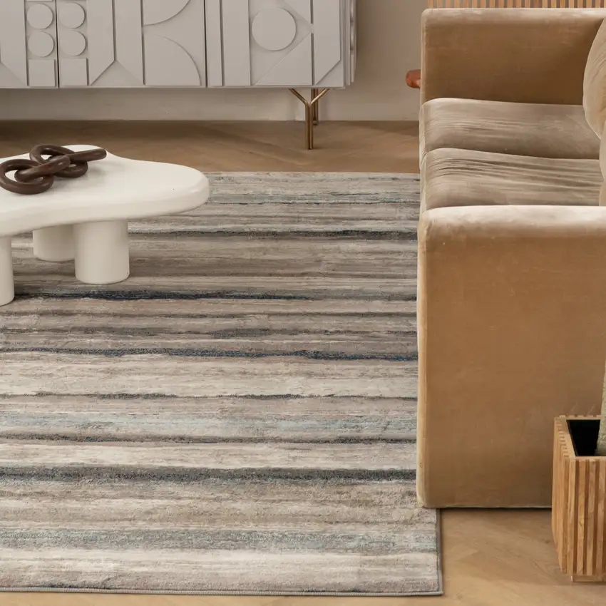 Blue And Beige Distressed Stripes Area Rug Photo 6