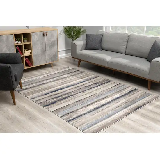 Blue And Beige Distressed Stripes Area Rug Photo 8