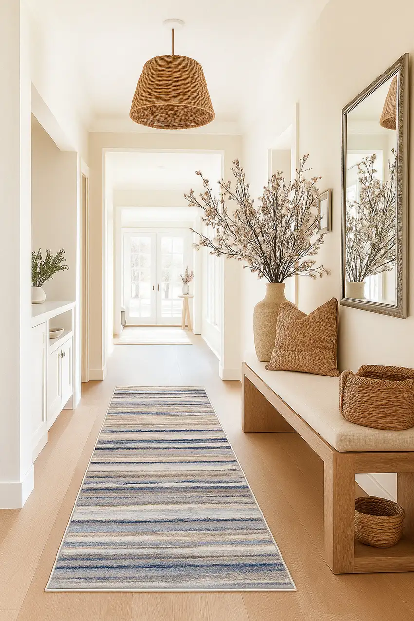 2' X 20' Blue And Beige Distressed Stripes Runner Rug Photo 4