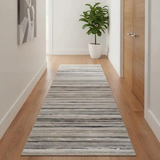 2' X 20' Blue And Beige Distressed Stripes Runner Rug Photo 1