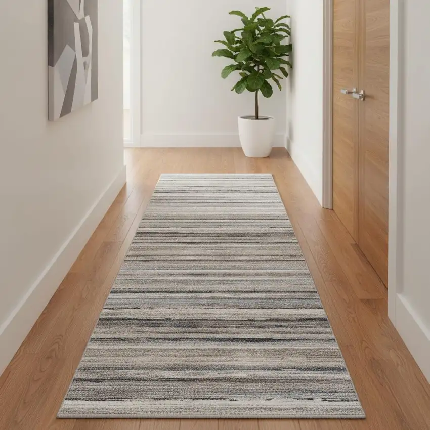 2' X 20' Blue And Beige Distressed Stripes Runner Rug Photo 1