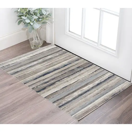 Blue And Beige Distressed Stripes Scatter Rug Photo 1