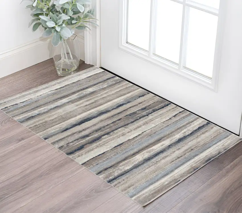 Blue And Beige Distressed Stripes Scatter Rug Photo 1
