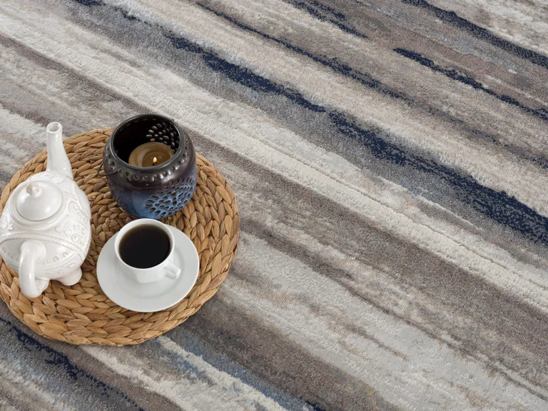 Blue and Beige Distressed Stripes Scatter Rug Photo 4