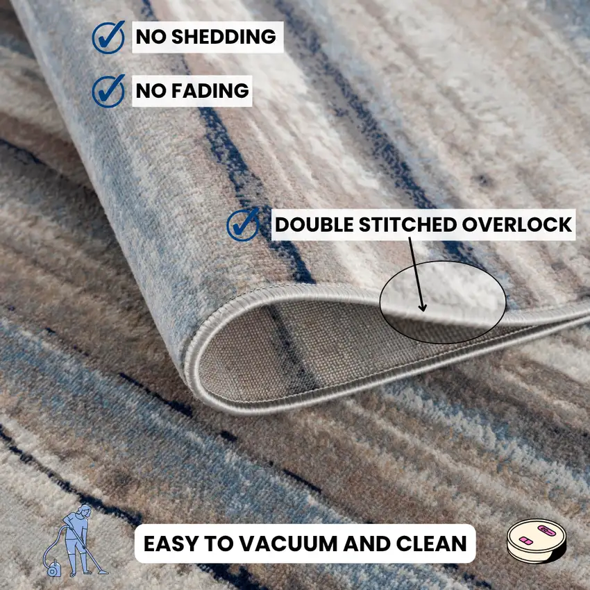 Blue And Beige Distressed Stripes Scatter Rug Photo 5