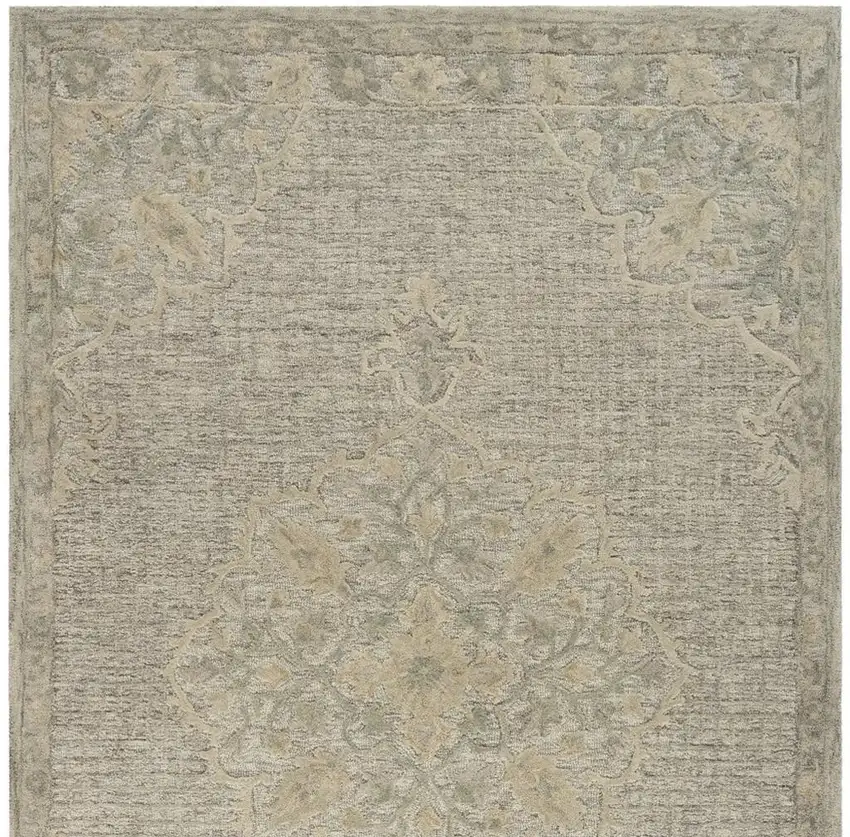 Blue Wool Floral Medallion Hand Tufted Area Rug Photo 4