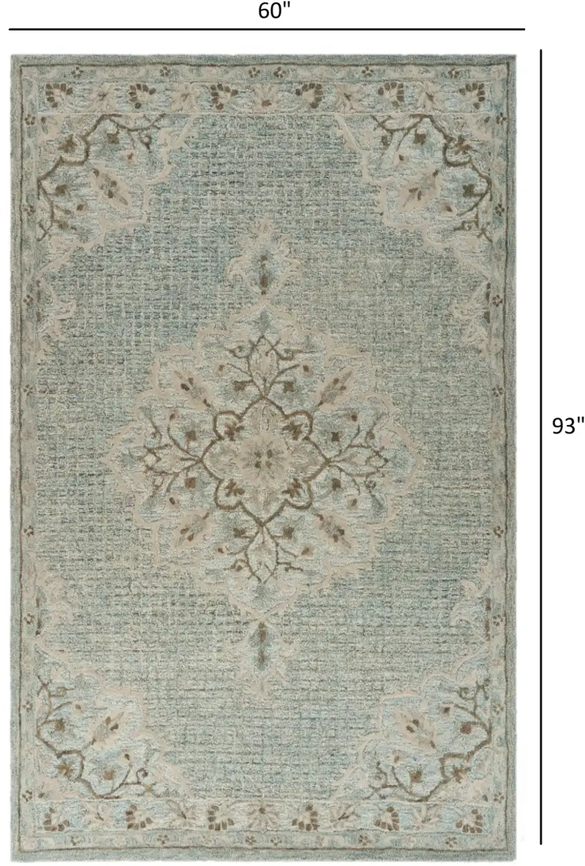 Blue and Beige Flor Medallion Area Rug Photo 6