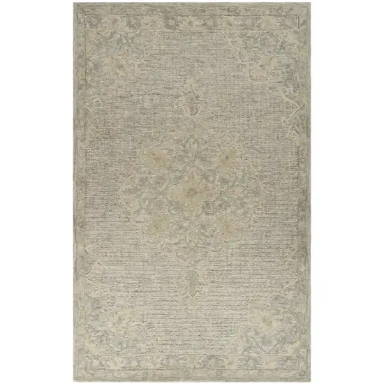 Blue Wool Floral Medallion Hand Tufted Area Rug Photo 1