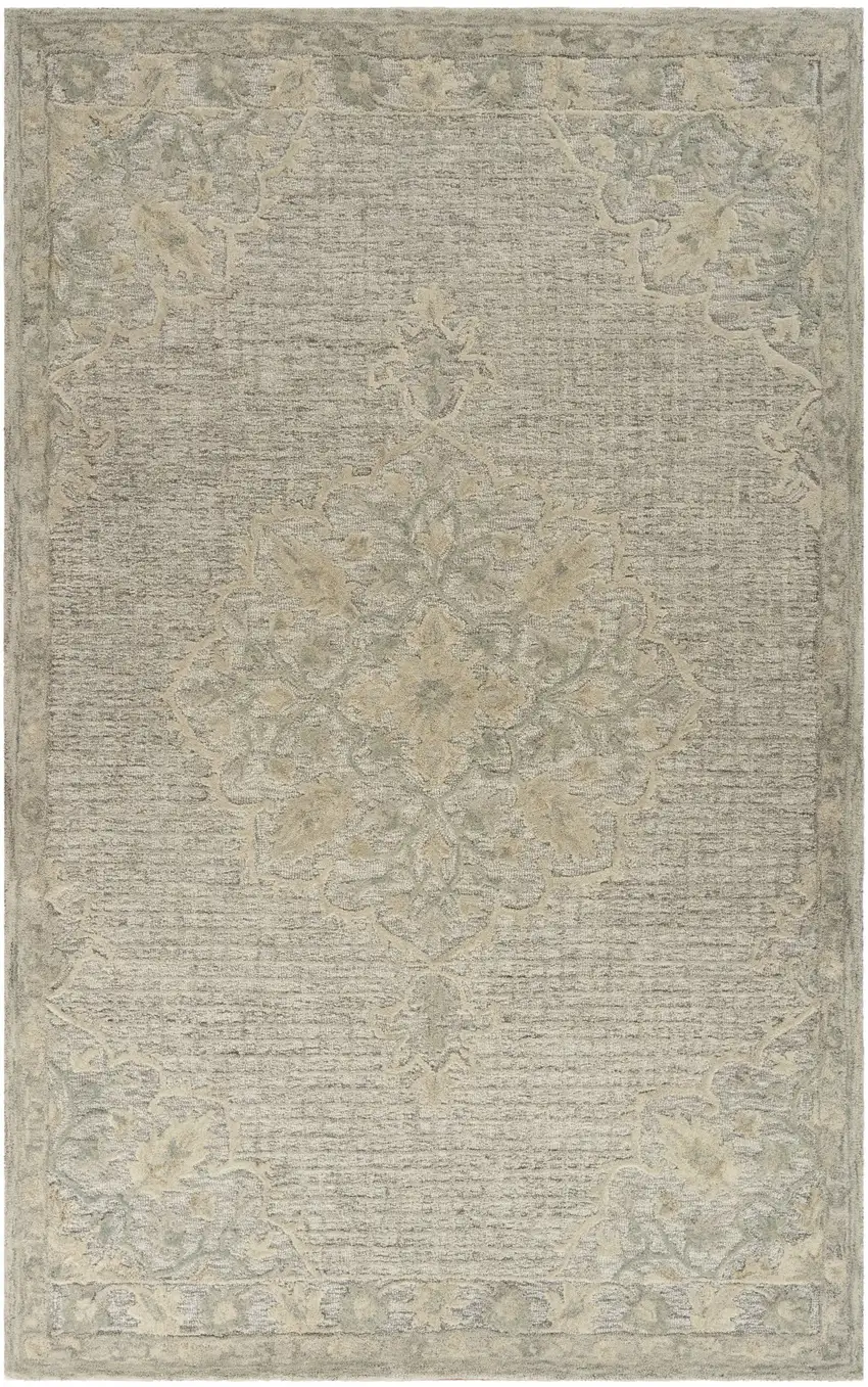 Blue Wool Floral Medallion Hand Tufted Area Rug Photo 1
