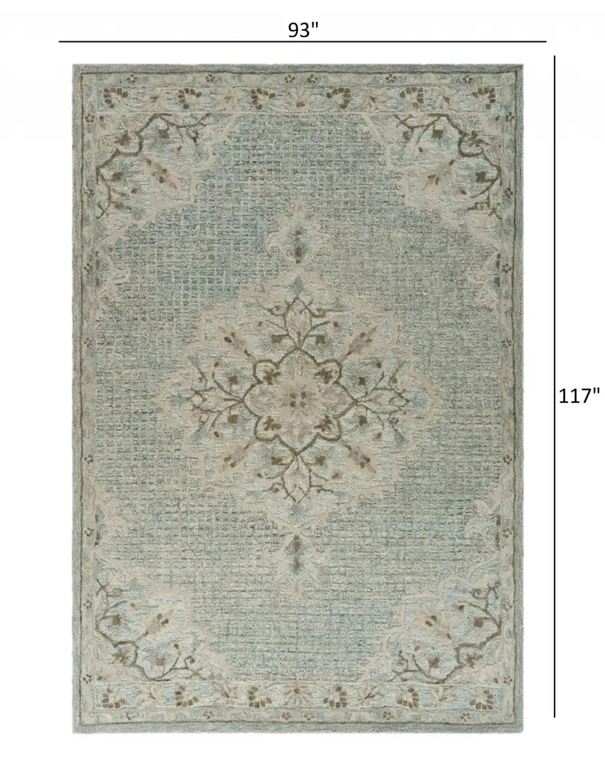Blue and Beige Flor Medallion Area Rug Photo 6