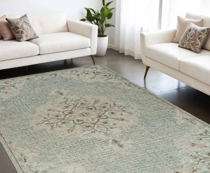 Blue Wool Hand Tufted Area Rug Photo 1