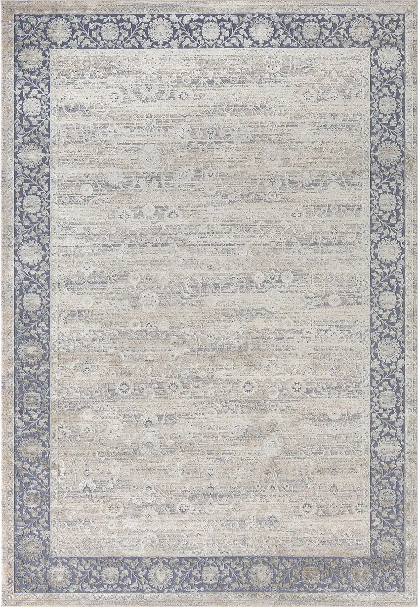 Blue and Beige Floral Area Rug Photo 7