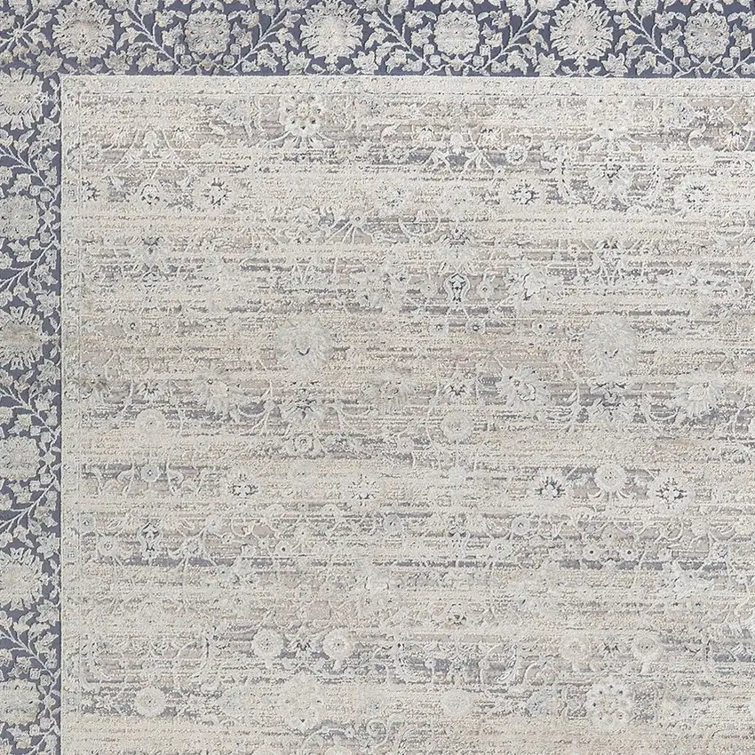 Blue and Beige Floral Area Rug Photo 6