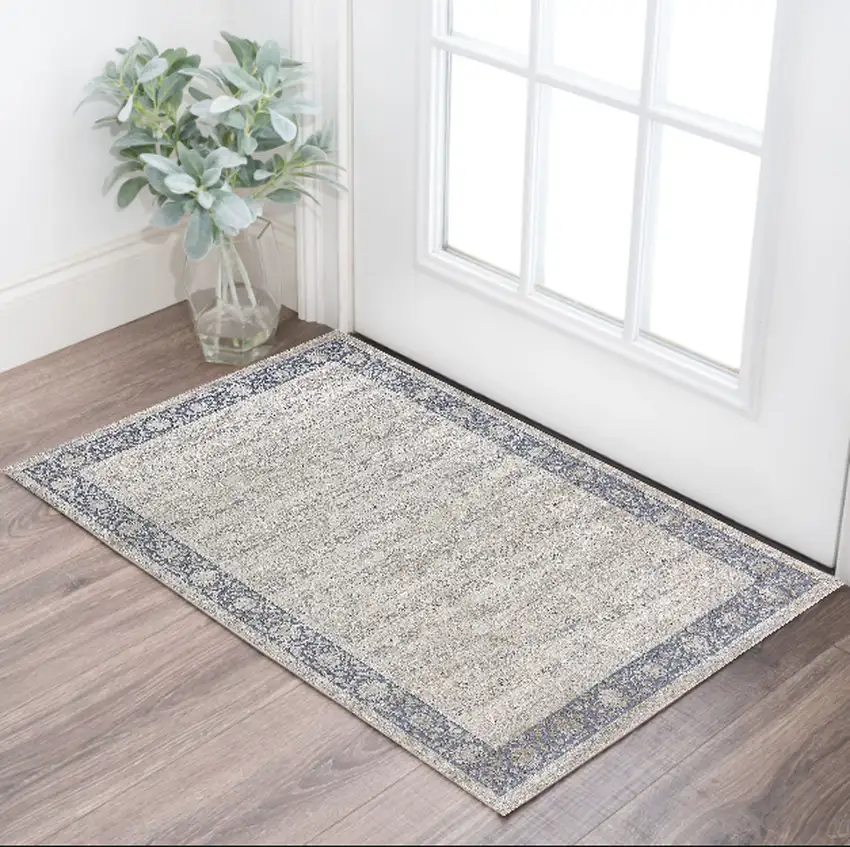 Blue and Beige Floral Area Rug Photo 1