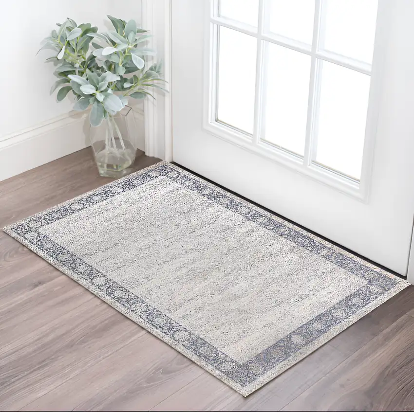 Blue and Beige Floral Area Rug Photo 1