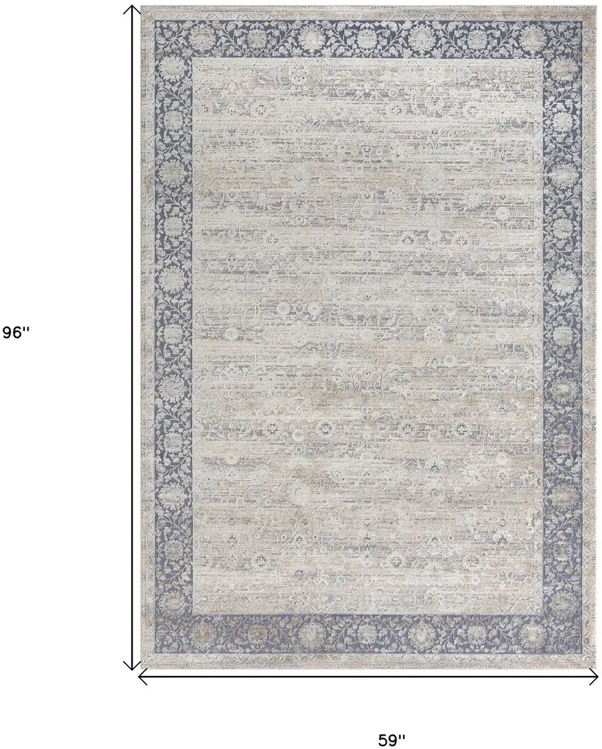 Blue and Beige Floral Area Rug Photo 3