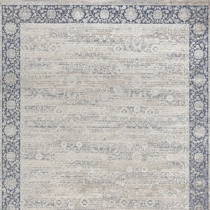 Blue and Beige Floral Area Rug Photo 7