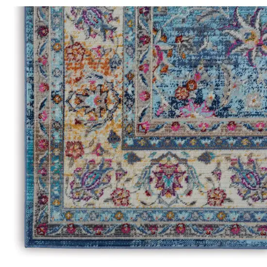 Blue and Beige Floral Distressed Area Rug Photo 7