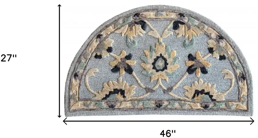 Blue And Beige Floral Hearth Rug Photo 9