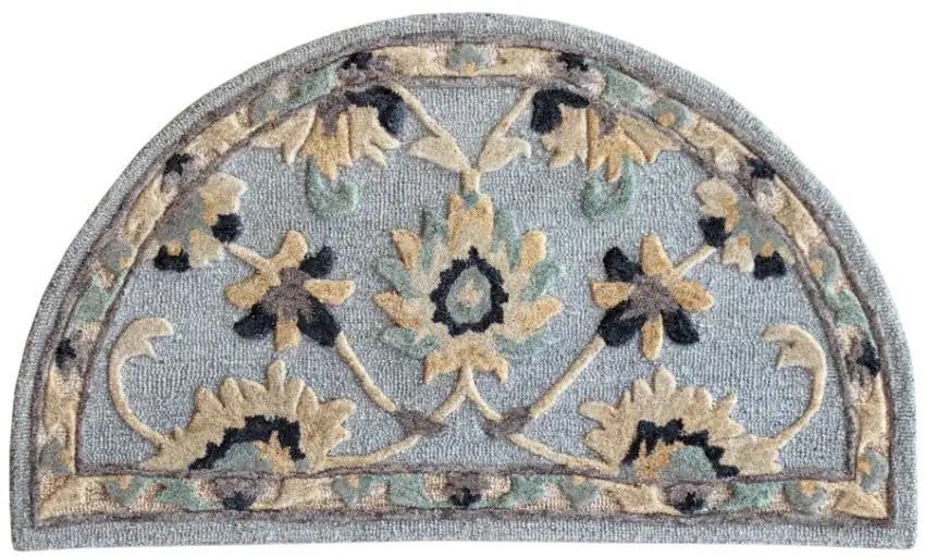 Blue And Beige Floral Hearth Rug Photo 1