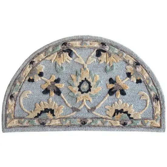 Blue And Beige Floral Hearth Rug Photo 1