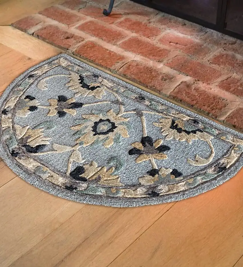Blue and Beige Floral Hearth Rug Photo 6
