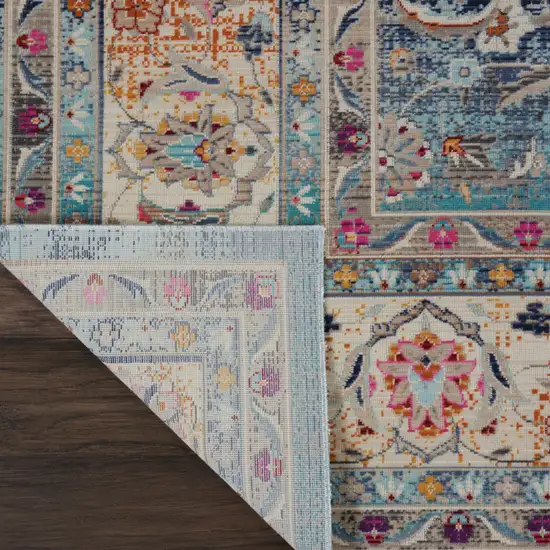 Blue and Beige Floral Medallion Distressed Non Skid Area Rug Photo 7