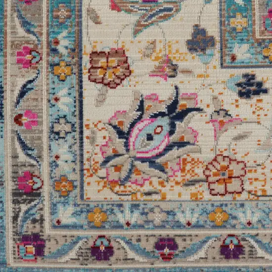 Blue and Beige Floral Medallion Distressed Non Skid Area Rug Photo 5